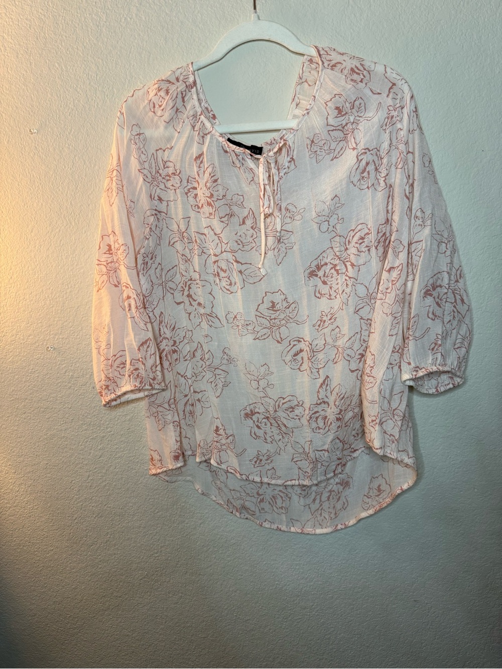 Light Pink Floral Tie-Neck Women’s Blouse